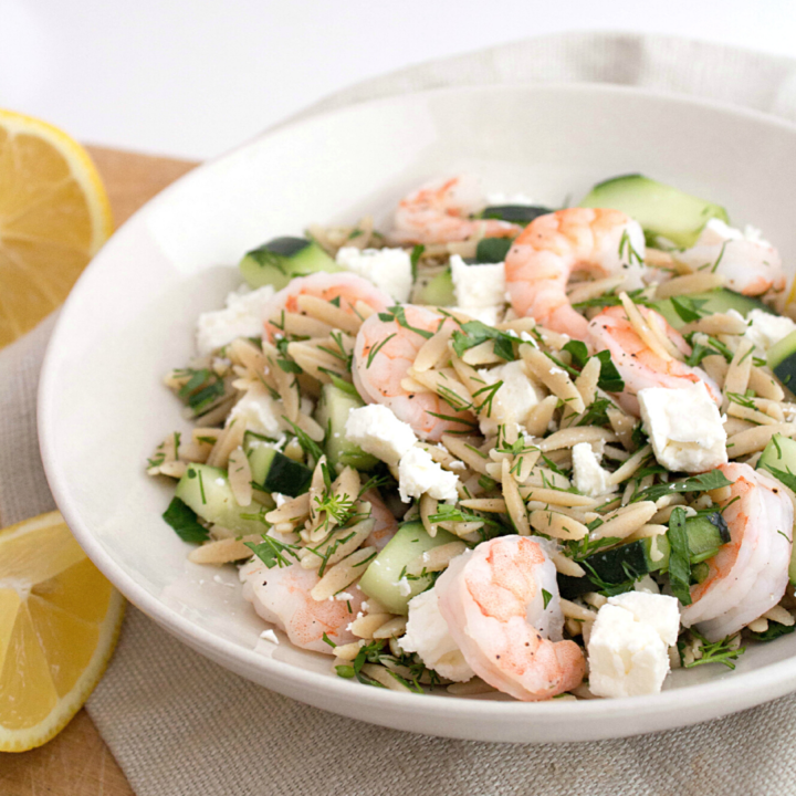 Greek Orzo Pasta Salad with Feta & Shrimp