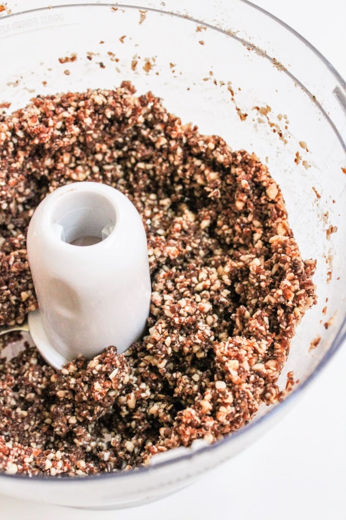 chocolate date mixture in food processor