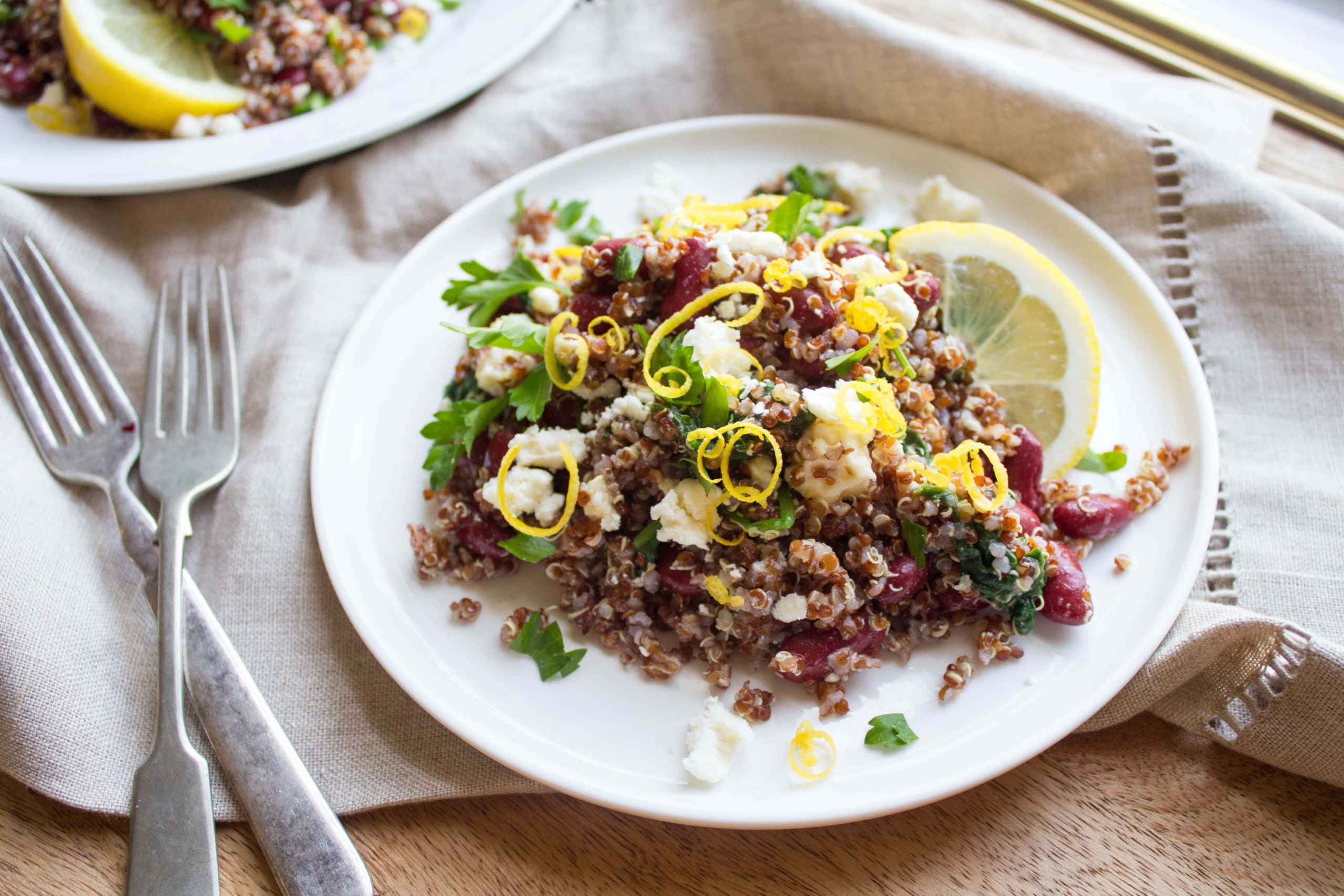 lemon spinach bean quinao salad side dish