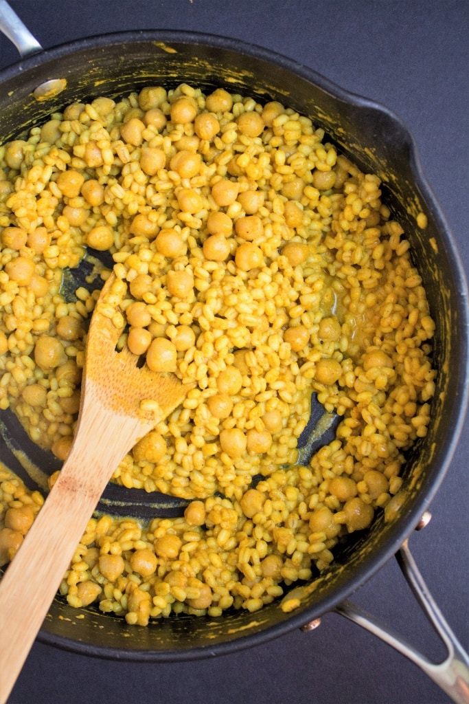 how to make curried barley chickpea salad