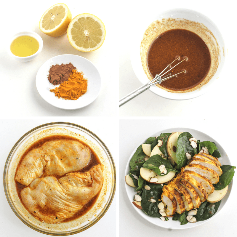 Persian lemon chicken and spinach salad cooking process steps