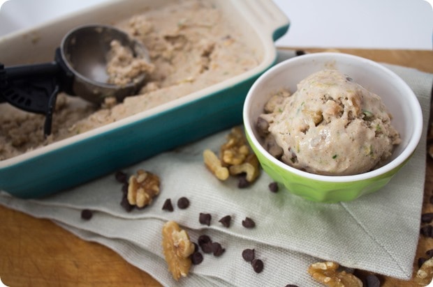 zucchini bread ice cream with an ice cream scoop