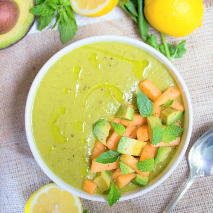Chilled Avocado Gazpacho Soup with Melon
