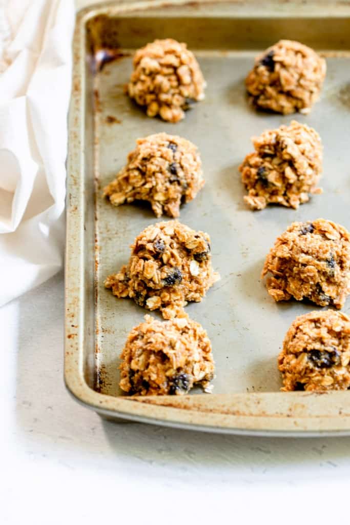 vegan peanut butter cookies on a baking sheet