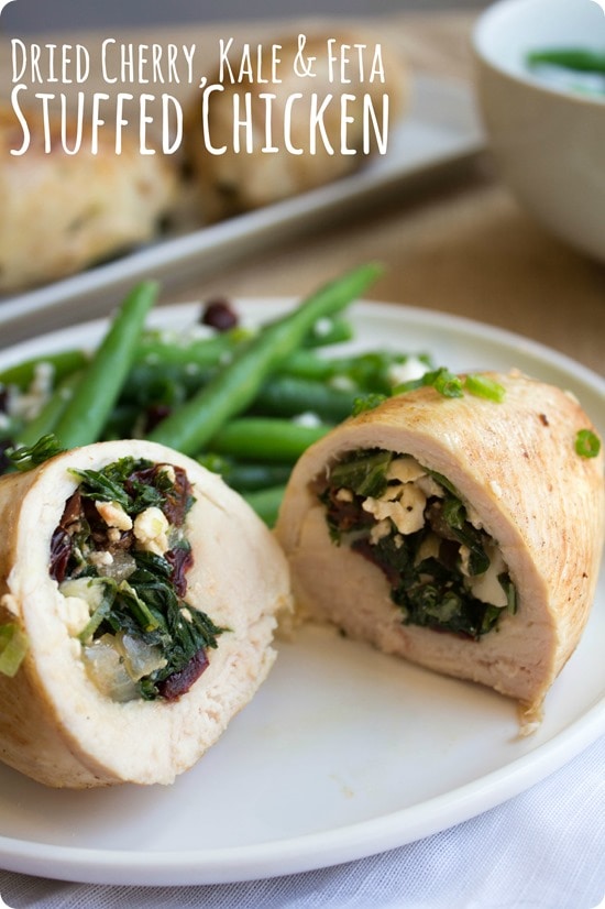 Feta Stuffed Chicken Breast with Dried Cherries & Kale