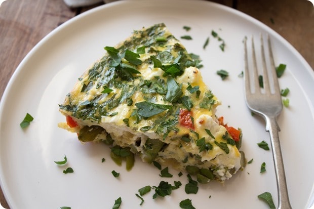 slice of crustless quiche on a plate