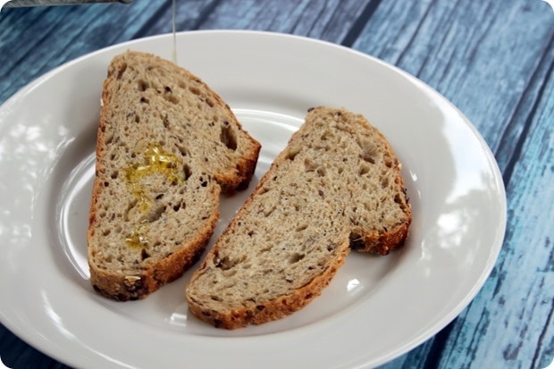 sliced bread drizzled with olive oil