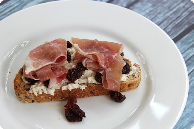 Open Faced Tart Cherry Prosciutto Sandwich