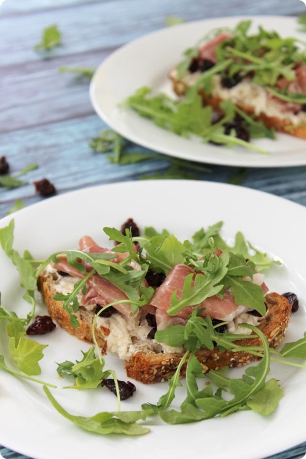 Open Faced Prosciutto Sandwich with Tart Cherries
