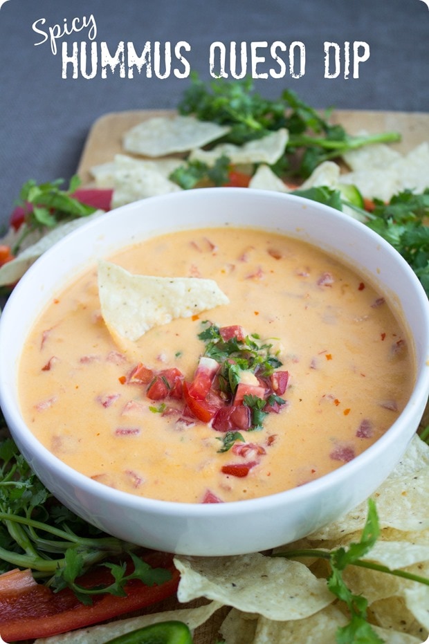 hummus queso dip healthy game day tailgating appetizer spicy queso dip with hummus