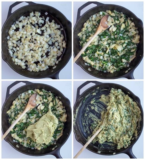 vegan artichoke dip recipe sauteing veggies