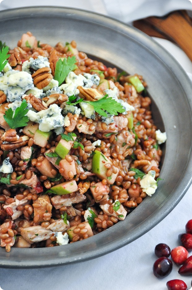 wheat berry salad with leftover turkey and cranberry vinaigrette wheat berry salad with leftover turkey and cranberry vinaigrette