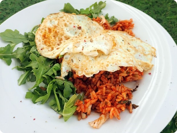 healthy eggs with rice breakfast