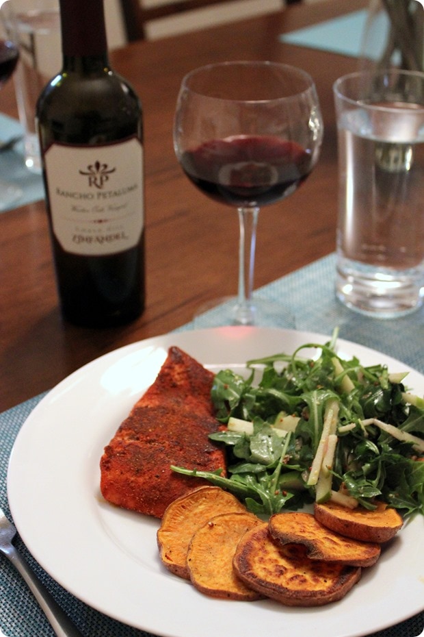 bbq spiced salmon with sweet potatoes