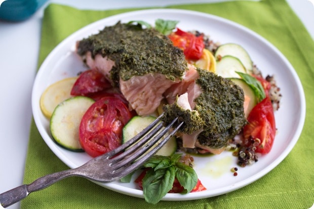 pesto baked salmon
