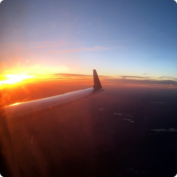 sunset from plane window