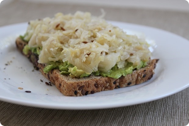 toast with avocado and sauerkraut