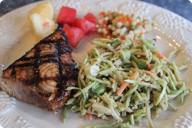 grilled tuna with peanut slaw