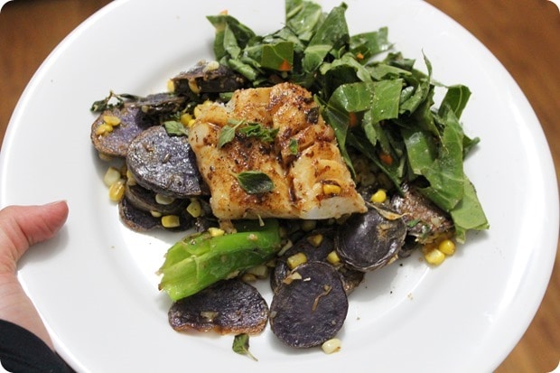 cod with purple potatoes