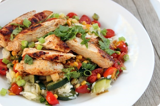 summery chicken zucchini rice corn tomato
