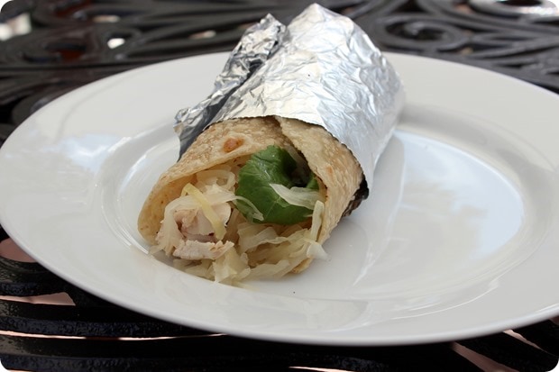 chicken hummus sauerkraut wrap