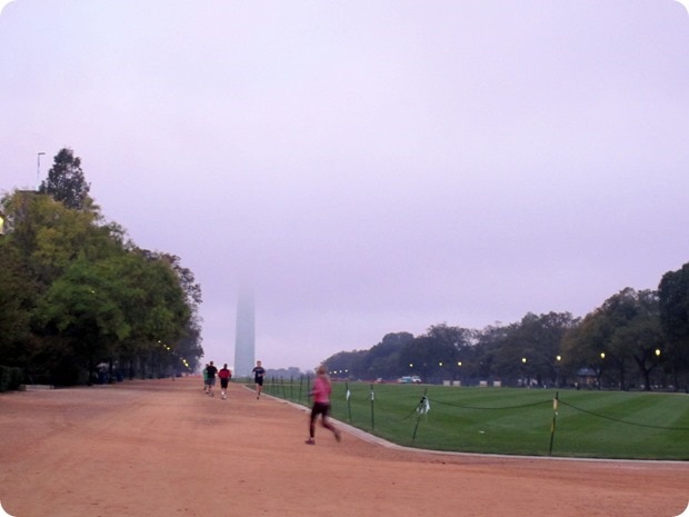 washington monument in fog