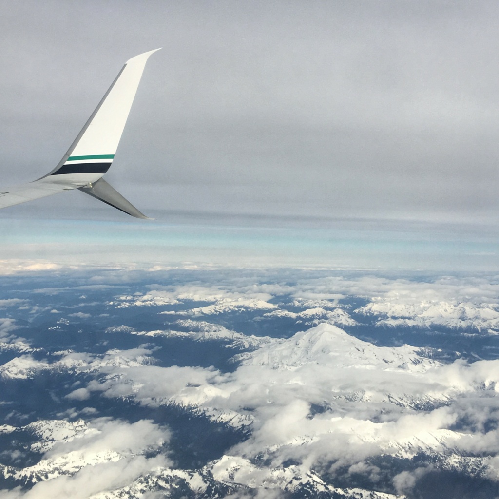 View of mountains from plane Seattle