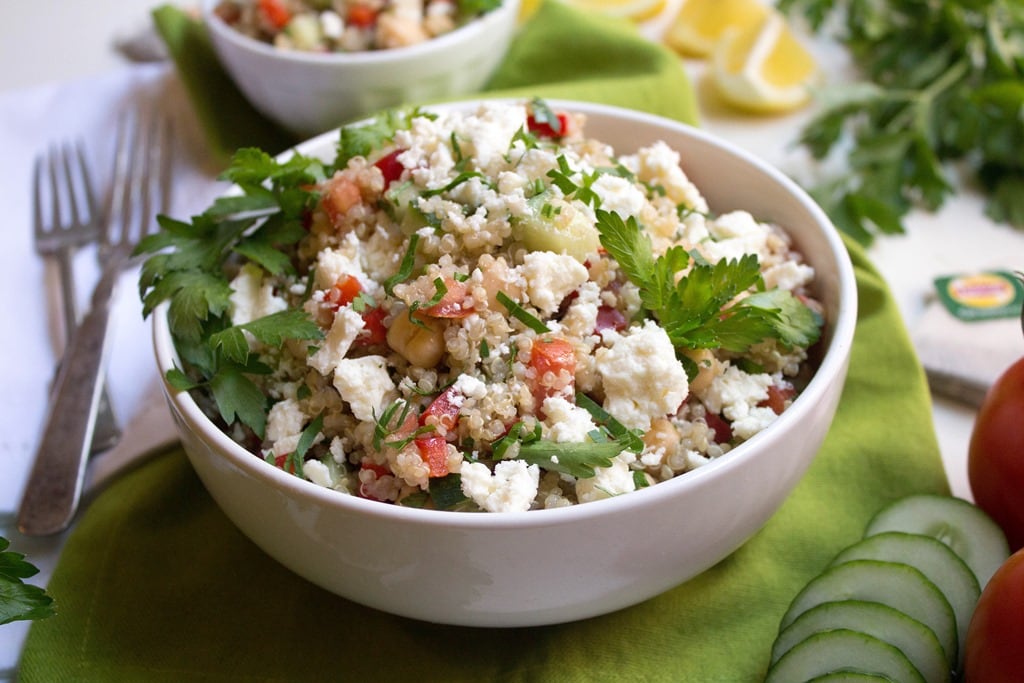 green tea mediterranean salad with quinoa