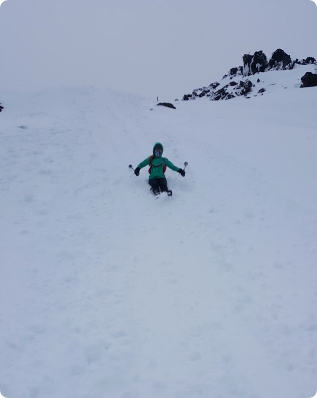 sliding down mt st helens snow