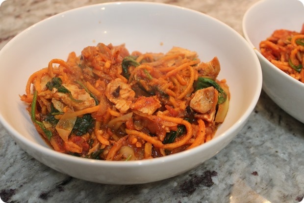 sweet potato spirals tomato pasta