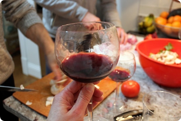 wine while cooking dinner