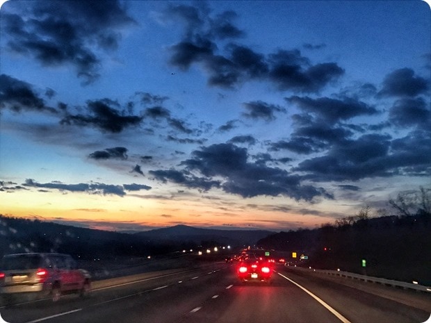 sunset driving to shenandoah