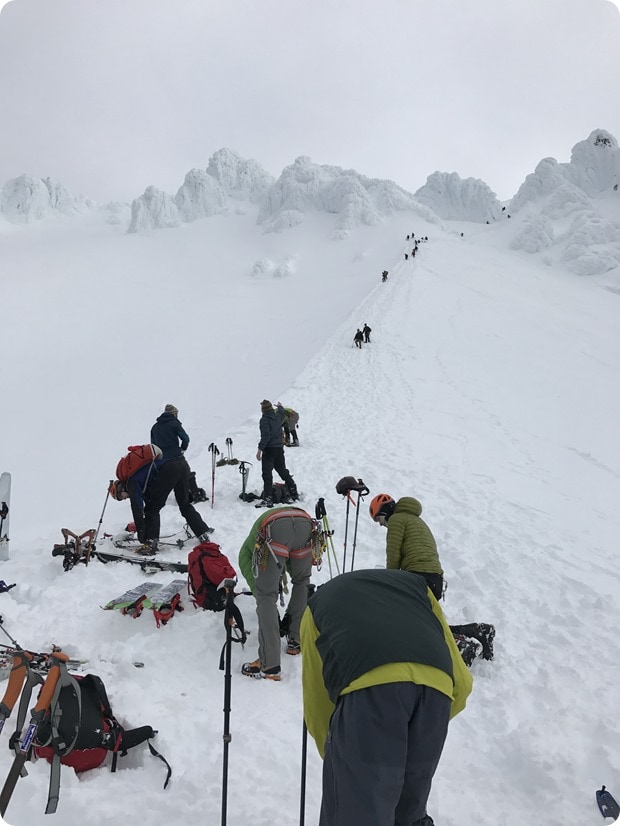 descending mt hood in winter 2