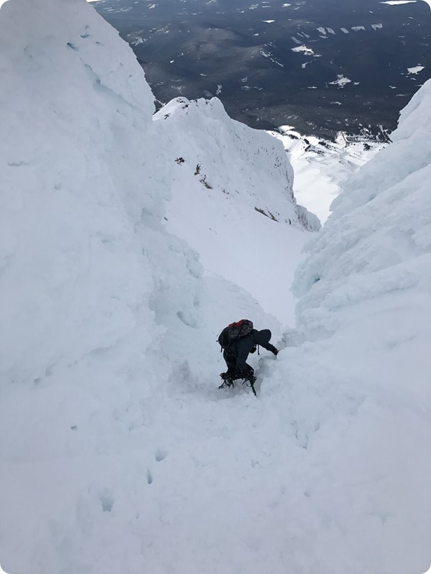 descending mt hood in winter
