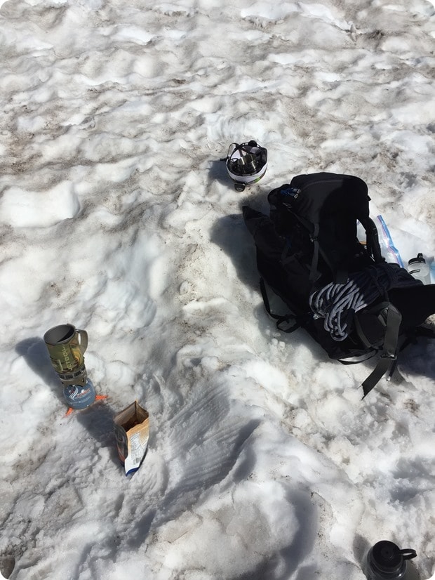 mt rainier summit hike boiling water for dinner