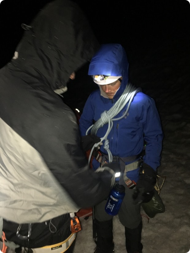preparing to hike to the summit of mt rainier