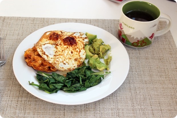 savory waffle with fried eggs healthy