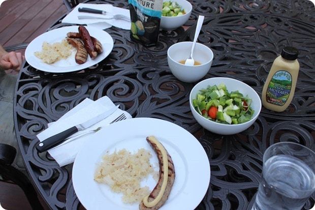 sausages and sauerkraut with salad 