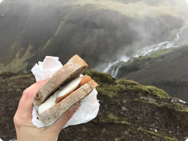 hiking lunch smoked salmon egg sandwich