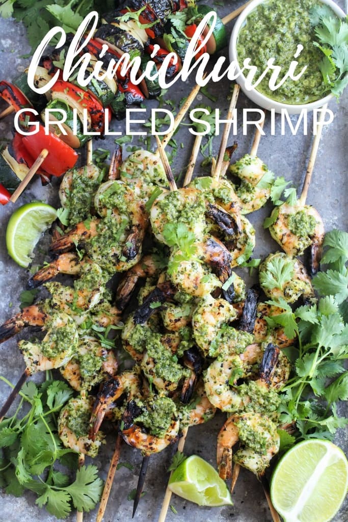 grilled shrimp skewers with chimichurri sauce: healthy recipe for summer