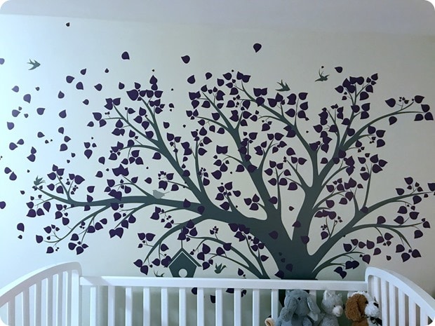baby crib with tree sticker
