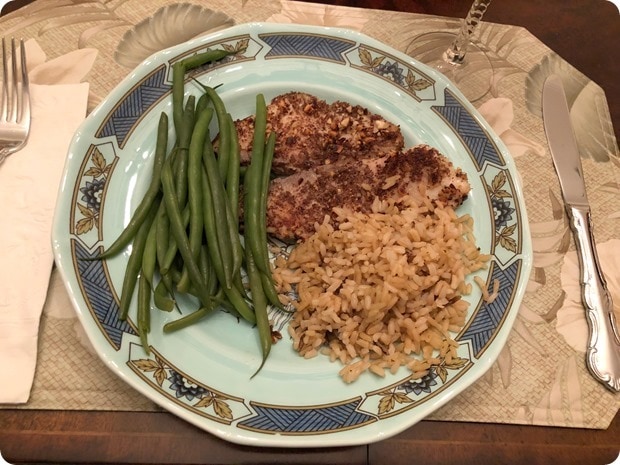 almond crusted tilapia dinner