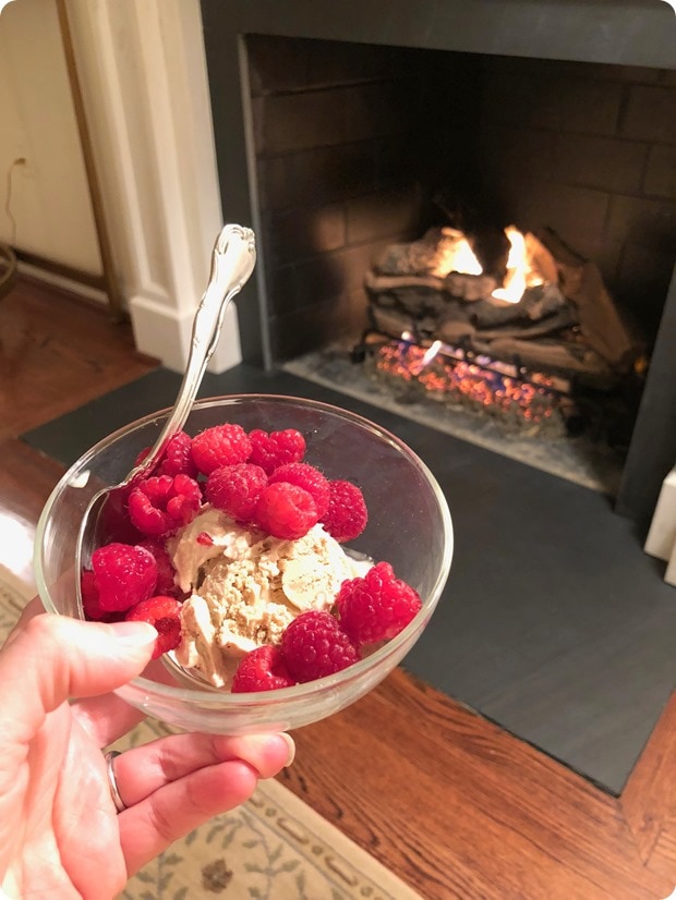 coffee ice cream with raspberries dessert