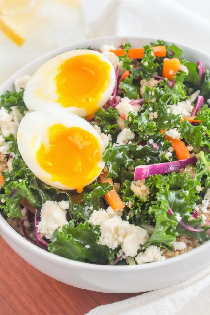 Kale and Quinoa Salad with Soft Boiled Eggs recipe