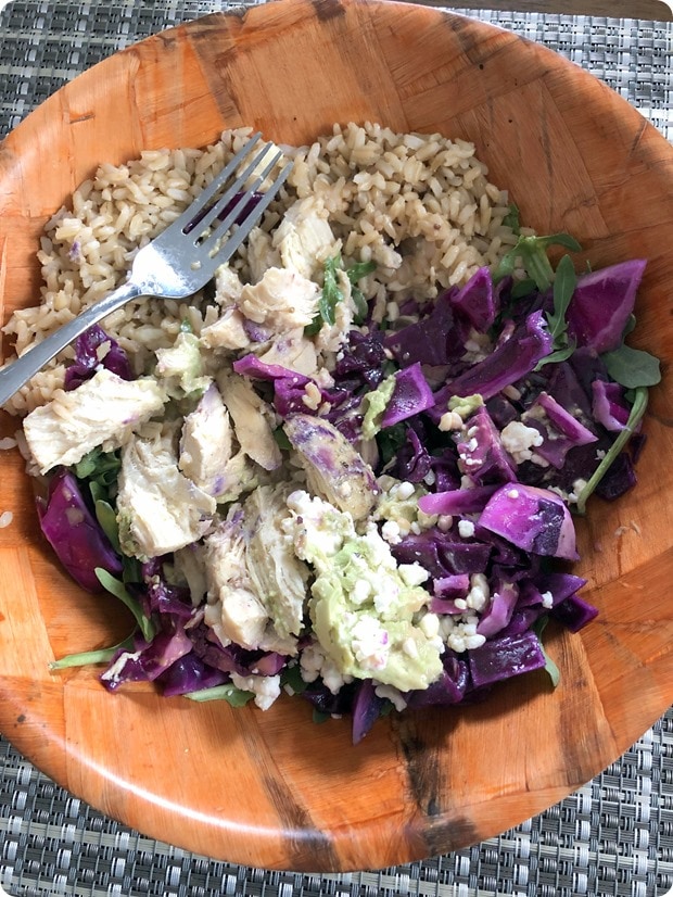 leftover chicken rice cabbage arugula salad