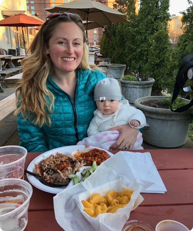 one handed bbq dinner with baby