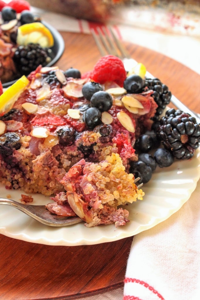 slice of lemon berry quinoa bake on a plate