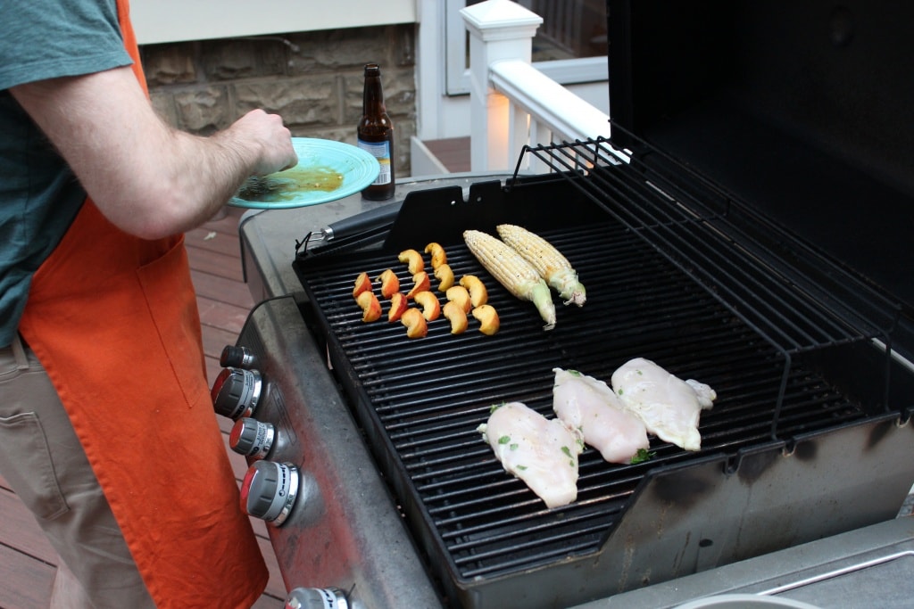 grilled corn and peaches