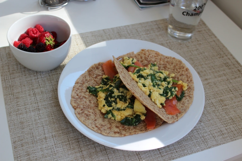 scrambled egg cheese spinach salmon wraps