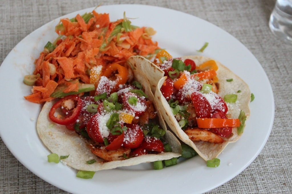 shrimp tacos carrot celery slaw